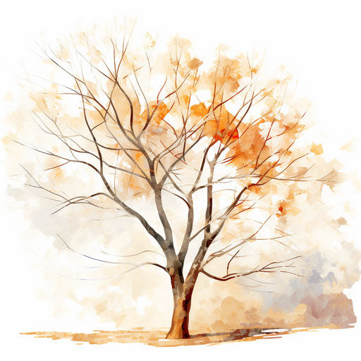 Bare tree in Impressionistic Art style on white background