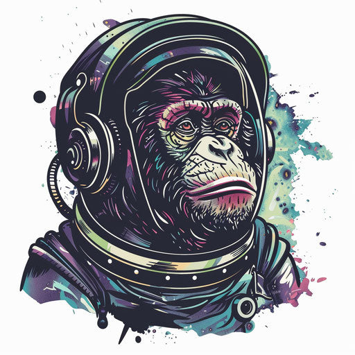 Singular space monkey in astronaut helmet