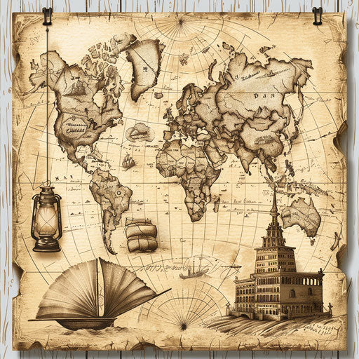 Realistic journey with intricate patterns on flat beige background