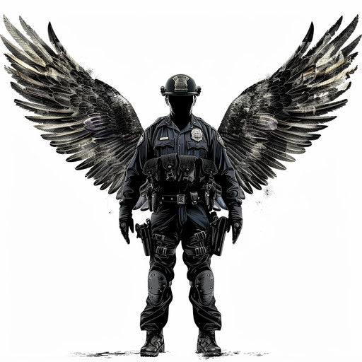 Realistic style illustration of police officer with detailed wings
