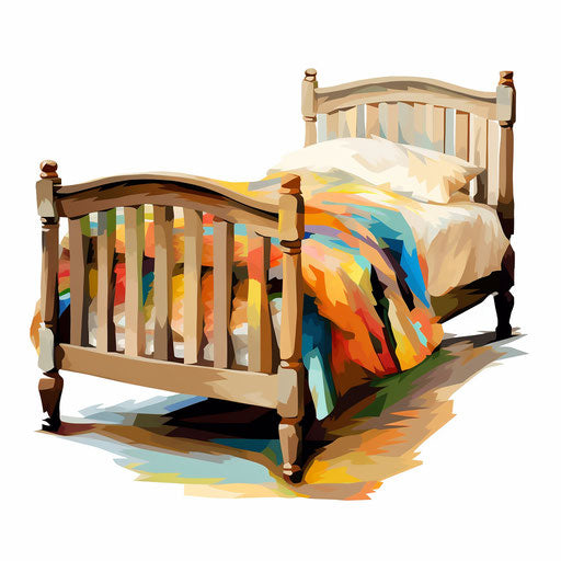Bed clipart in the style of Impressionistic Art, on a white background