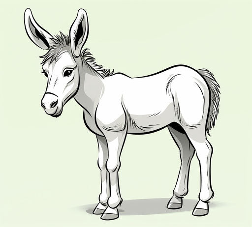 A cute donkey in black and white coloring page, in the style of light green and red
