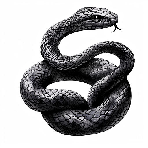 Serene tattoo sketch of a coiled black mamba, clipart style