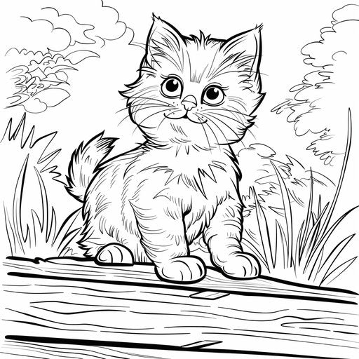 Comical kitten in funny scenarios in the style of Walt Handelsman