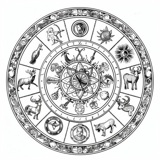 Zodiac coloring circle detailed symbols