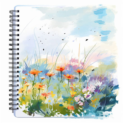 Notebook paper clipart in the style of Impressionistic Art, on a white background
