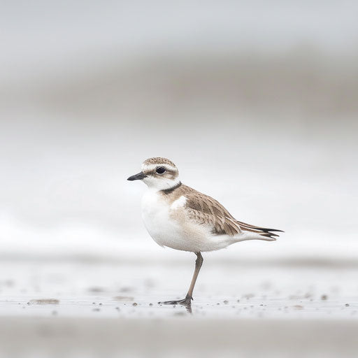 Overcast day on the coast, snowy plover braving the wind
