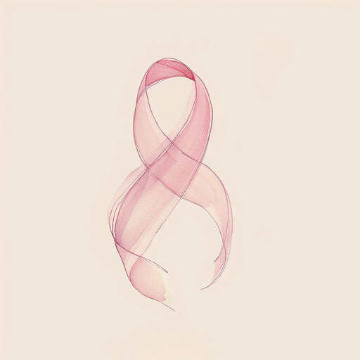 Minimalist pink ribbon on white background