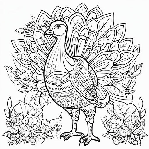 Free printable turkey coloring pages in iconographic style