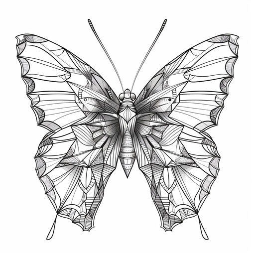 Highly detailed geometric butterfly, coloring book page