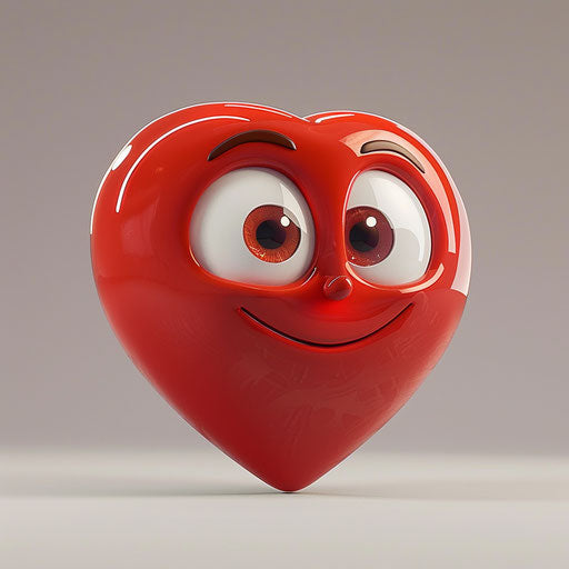 Cartoon character with shiny eyes and smilecore heart