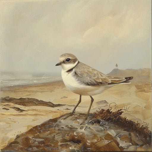American snowy plover in serene pose with calm ocean