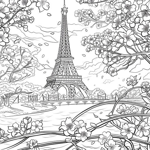 Eiffel Tower in Spring with Cherry Blossoms
