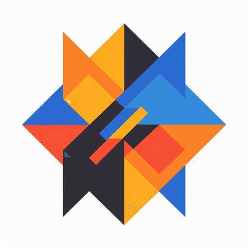 Bold and modern logo with geometric shapes and bright colors