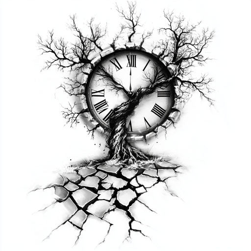 Tree tattoos for men with a tree growing through a shattered clock