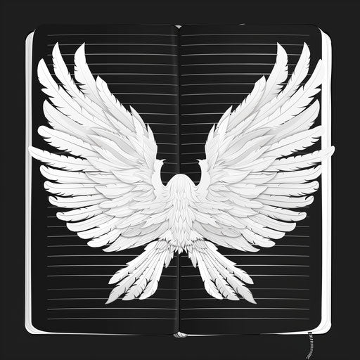 Diary clipart with detailed wings on random background