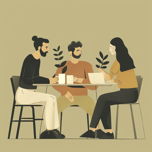 Realistic depiction of collaboration with muted olive background