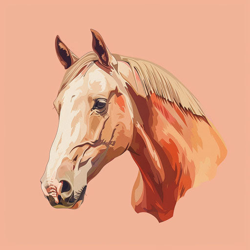 Realistic horse head clipart on pastel peach background