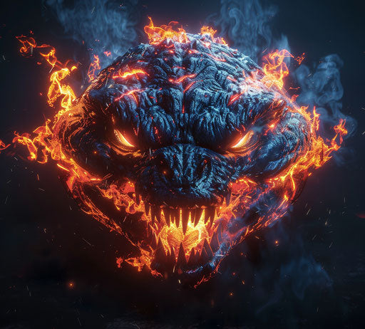 Angry monster with hot flames on black background