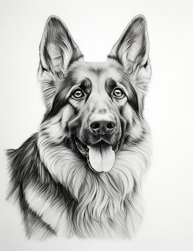 Photo-realistic drawing of a German Shepherd in Tex Avery style