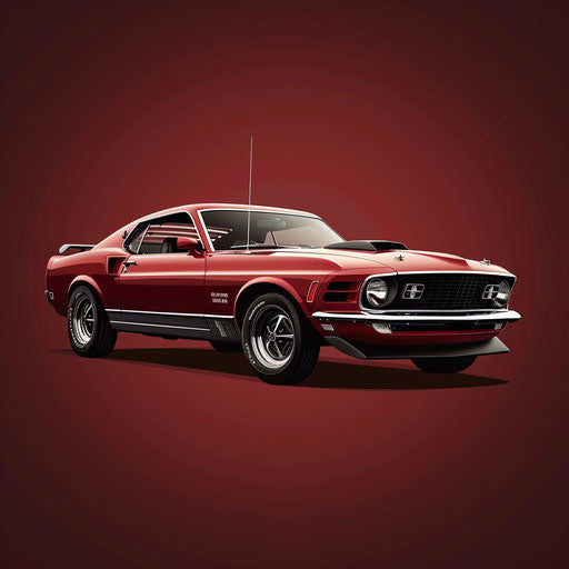 Realistic mustang clipart on a rich burgundy background