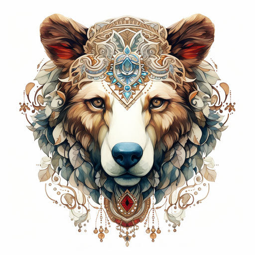 Bear with ornate head ornaments, graphic print wall murals