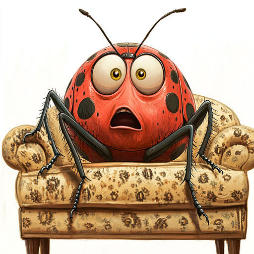 Humorous caricature of a ladybug with human characteristics