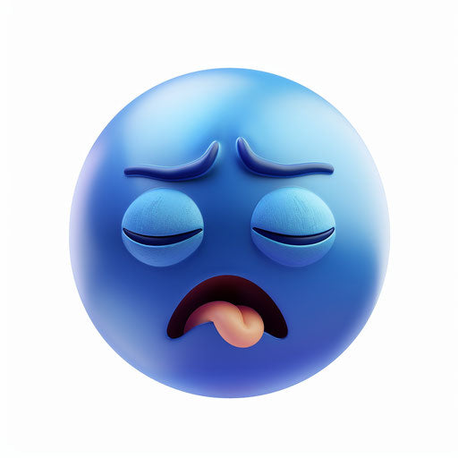 Blue sphere emoji in pain on white background