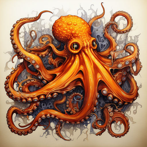 Realistic orange octopus with detailed tentacles