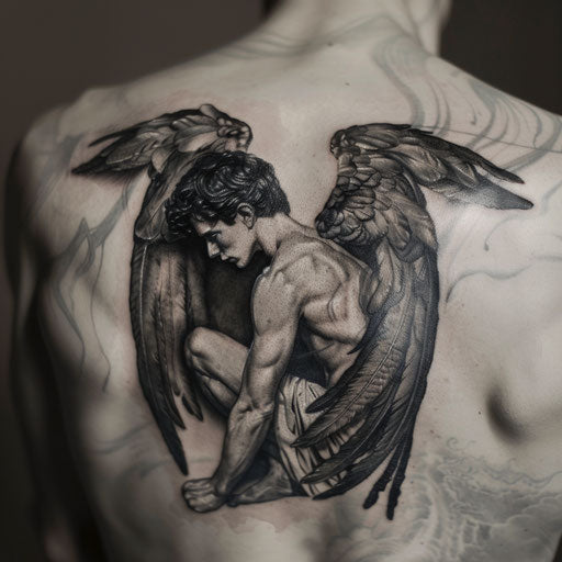 Realistic guardian angel tattoo