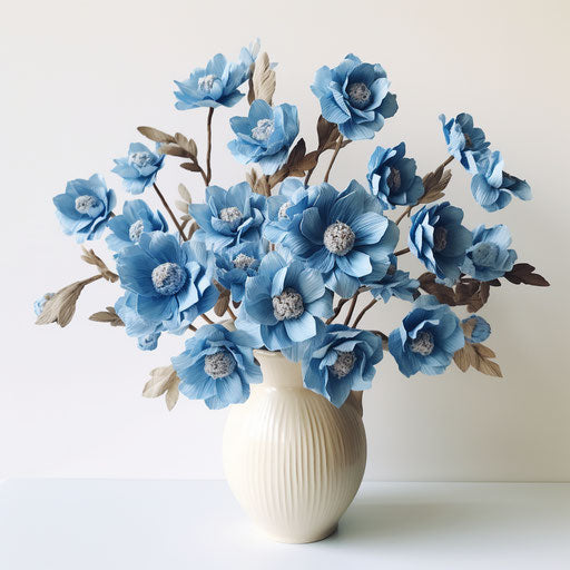 Blue flowers in a vase on white table