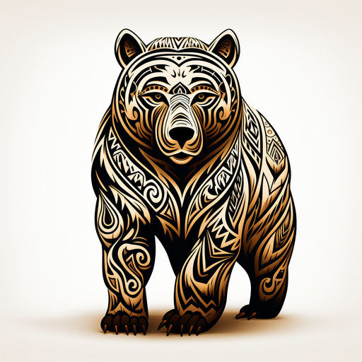Black tribal bear drawing on white, indigenous style
