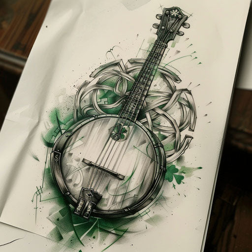 Traditional Irish banjo tattoo design
