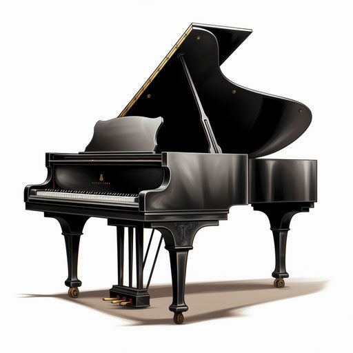 Piano artwork in the style of Chiaroscuro Art, on white background