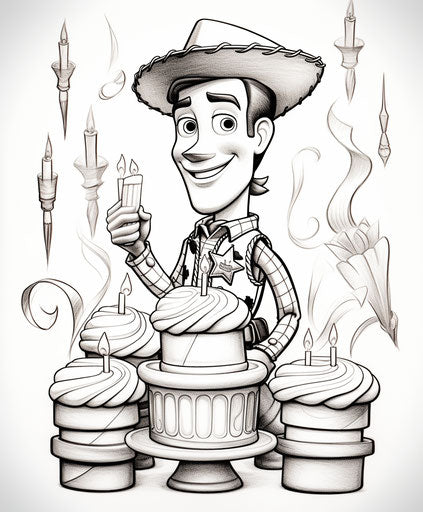 Coloring pages happy birthday Toy Story 2 in comic art style