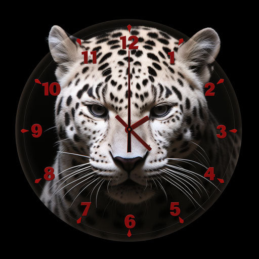 White jaguar wall clock, animated gifs style, black background