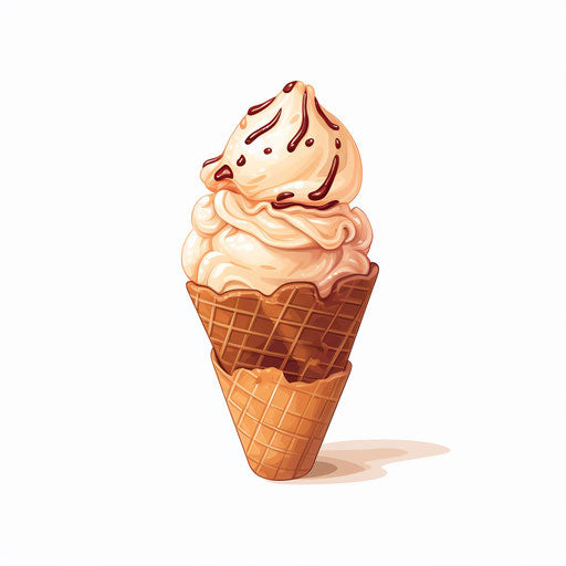 Ice cream cone in oil painting style on white background