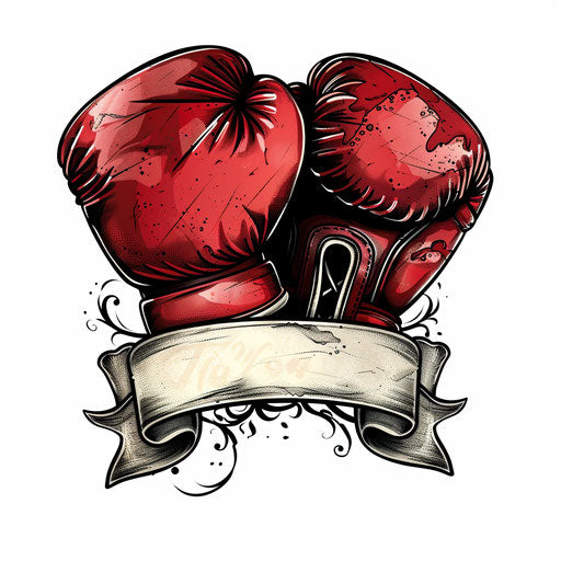 Traditional boxing gloves tattoo with blank banner