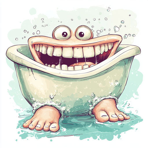Humorous caricature of a bath caricature with human characteristics