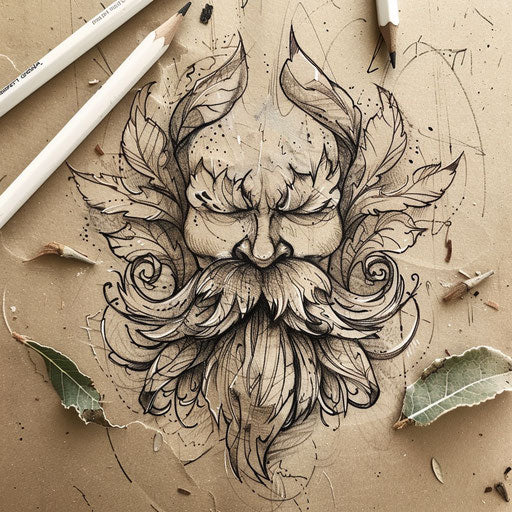 Rustic tattoo sketch of a bushy mustache