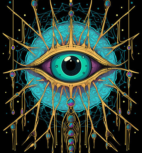 Colorful spider web with eye isolated vector, lovecraftian style