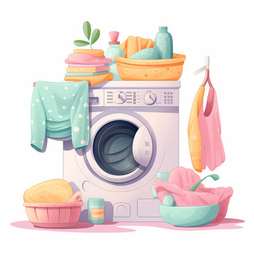 Pastel Colors Art style laundry clipart on white background
