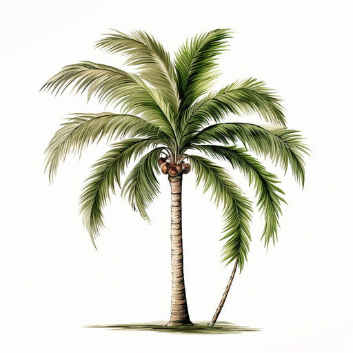 Palm tree clipart in the style of Chiaroscuro Art, on white background