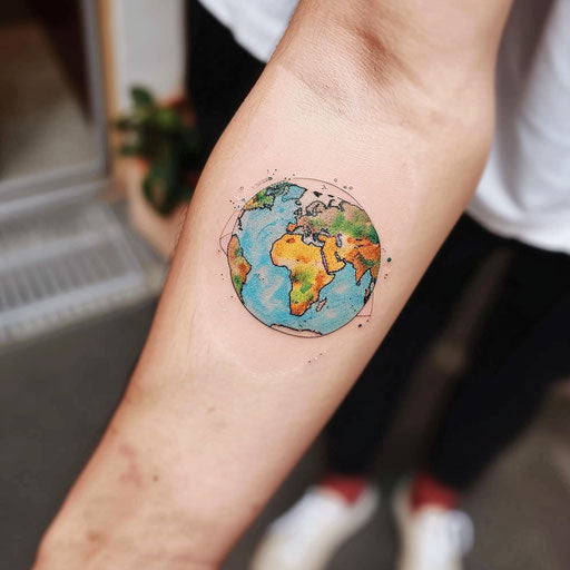 Flat tattoo sketch of Earth in vibrant color palette
