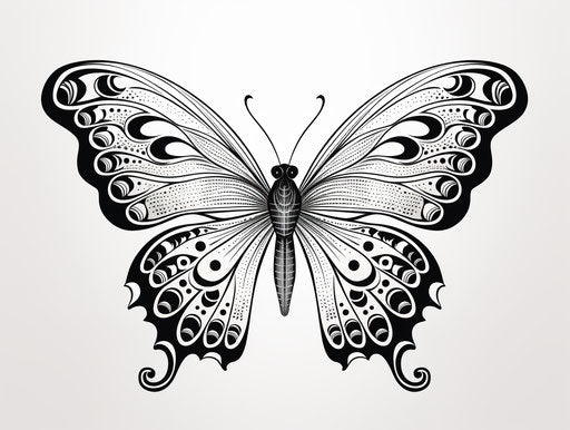 Black and white butterfly with minimalist outlines designs