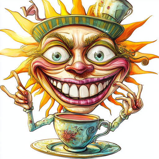 Humorous caricature of a tea party clipart with exaggerated human characteristics