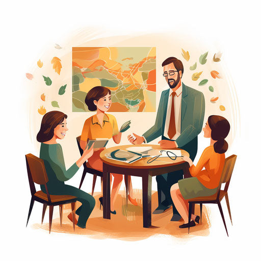 Parent-Teacher Conference Clipart in Impressionistic Art Style, on White Background