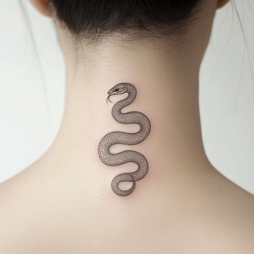 Small discreet neck tattoo for men with coiled snake