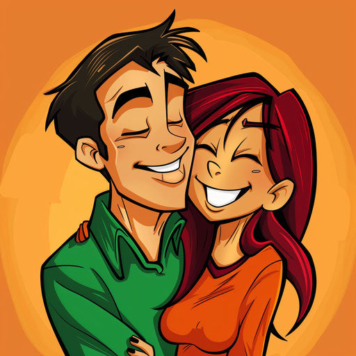 Happy couple cartoon in coloristic intensity style