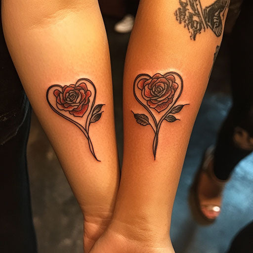 Mother daughter tattoos with intertwining roses
